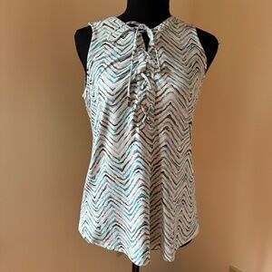 *WHBM* Blue x White Lace-Front Sleeveless Top Size Small